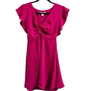 Monteau Pink Short Flutter Sleeve Spring Mini v-neck Dress Small